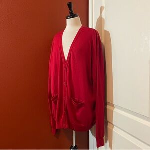 Peter Christian Men’s Extra Fine Merino Wool Red Button Front V Neck Cardigan